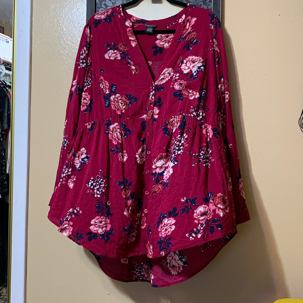 Torrid Floral Blouse in Red and Pink